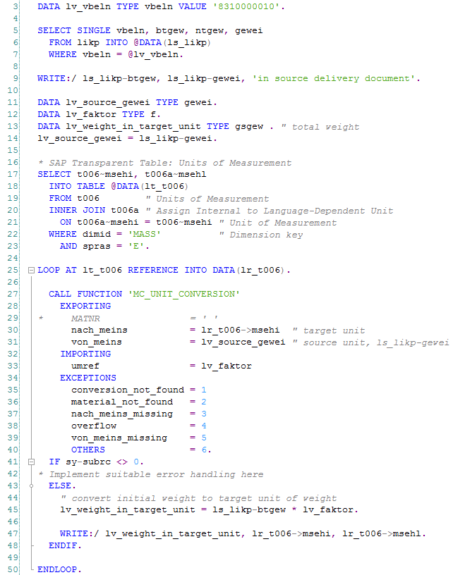 Convert Units of Measurement using ABAP Function Module for Weight