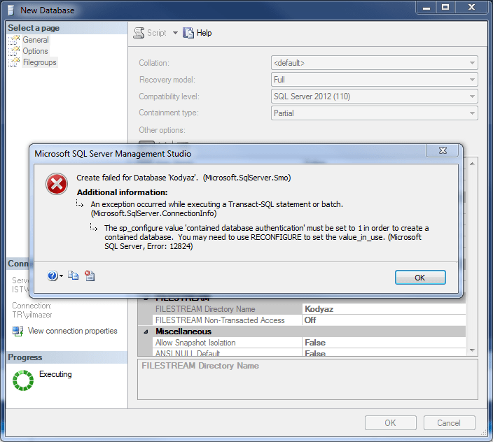 sp_configure Contained Database Authentication to Create Contained Database in SQL Server 2012