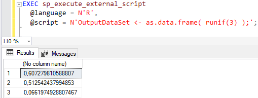Generate Random Numbers using R Script on SQL Server