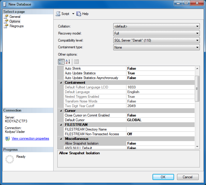 Create Database in SQL Server 2012 using SQL Server Management Studio