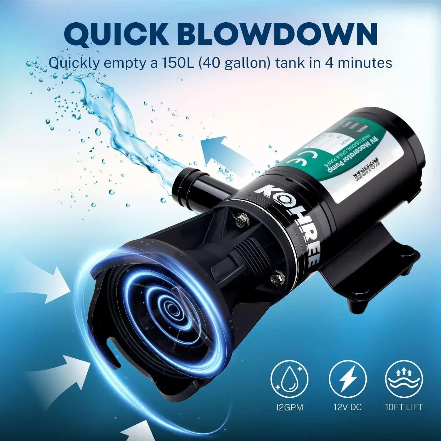 Kohree RV Macerator Pump 12V 12 GMP Macerating Pump Kit for Camper