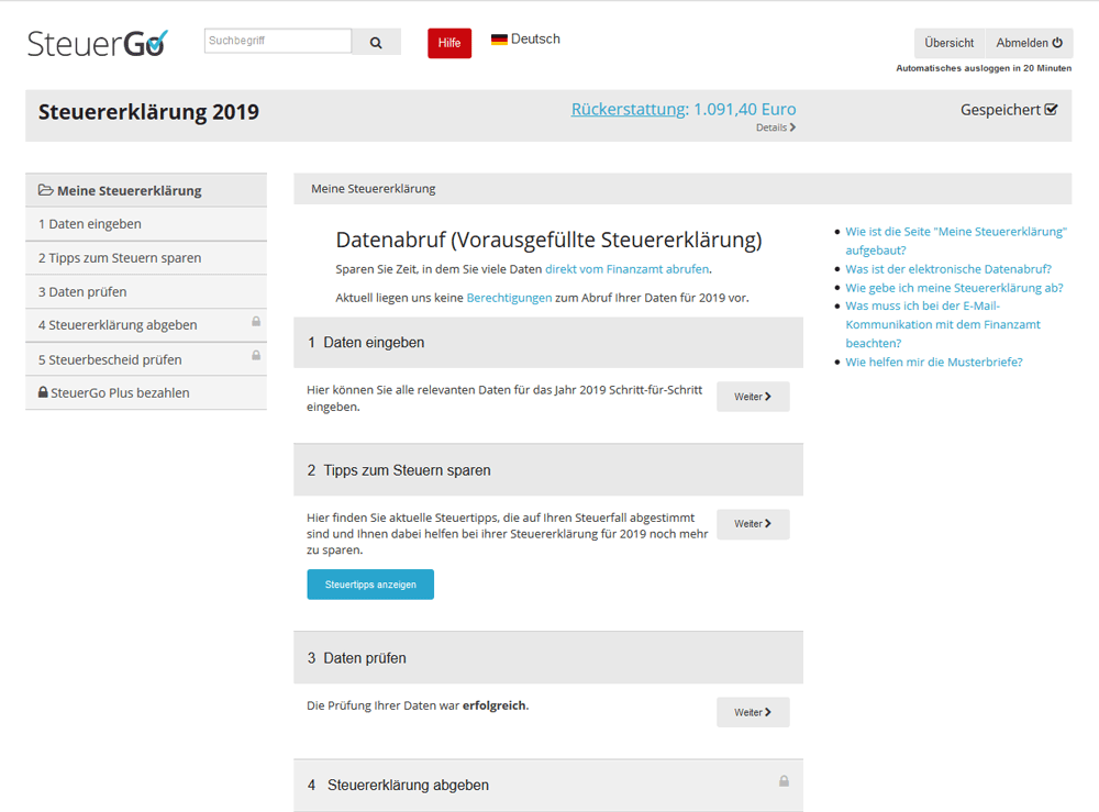 SteuerGo Plus im Steuersoftware im Test und Vergleich