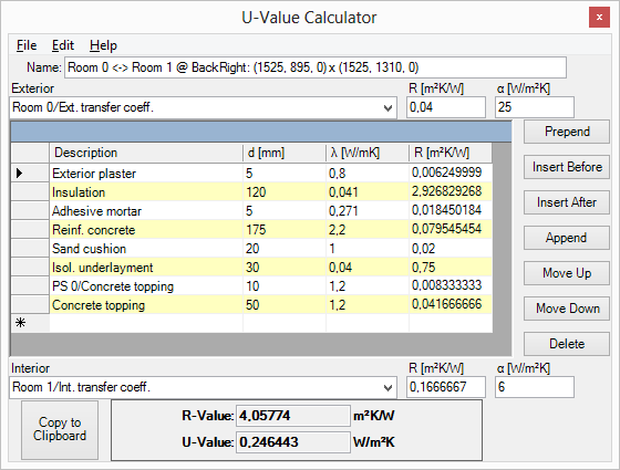 UValue Calculator tool for layered constructs Kornicki
