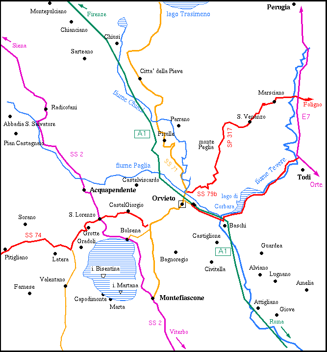 Detailed Road Map of Orvieto maphill.com