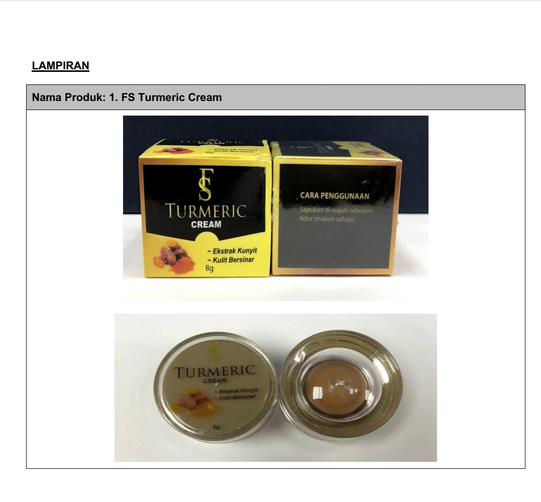 Jangan guna FS Turmeric Cream , mengandungi racun