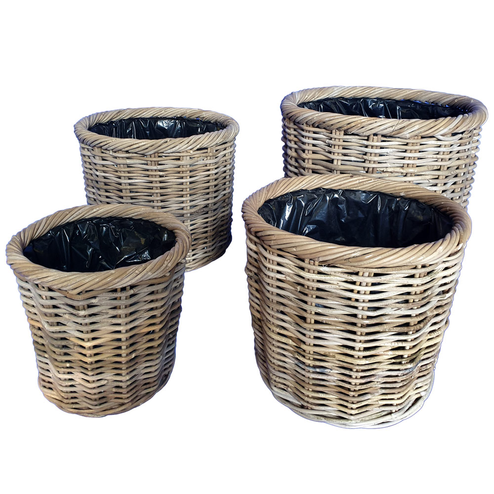 Round Grey Rattan Planter with Plastic Liner in 4 sizes