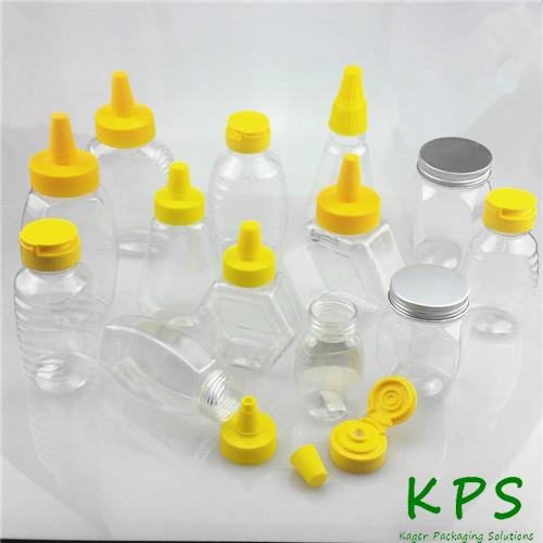 High qualtity 500g plastic Honey Bottle with tip cap PET Hexagon Shape