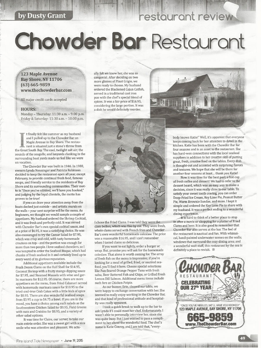 Chowder Bar Restaurant Bayshore Restaurants