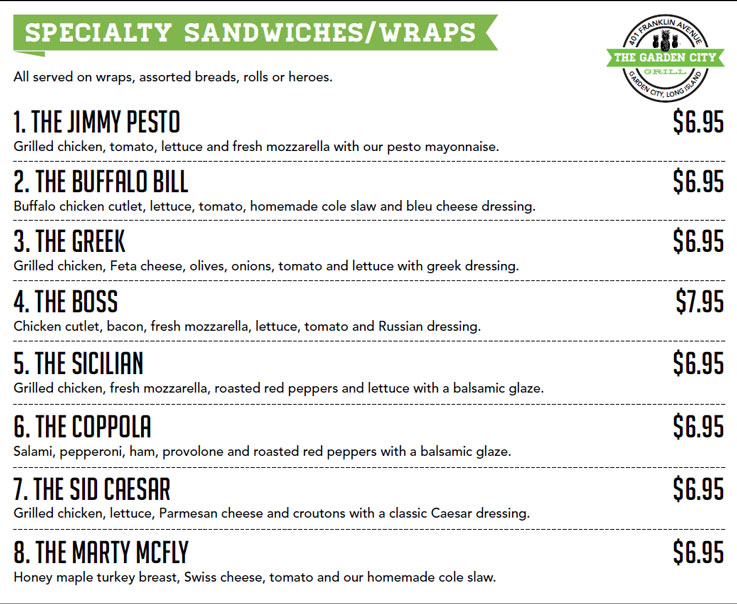 The Garden City Grill, Sandwich Shop Garden City