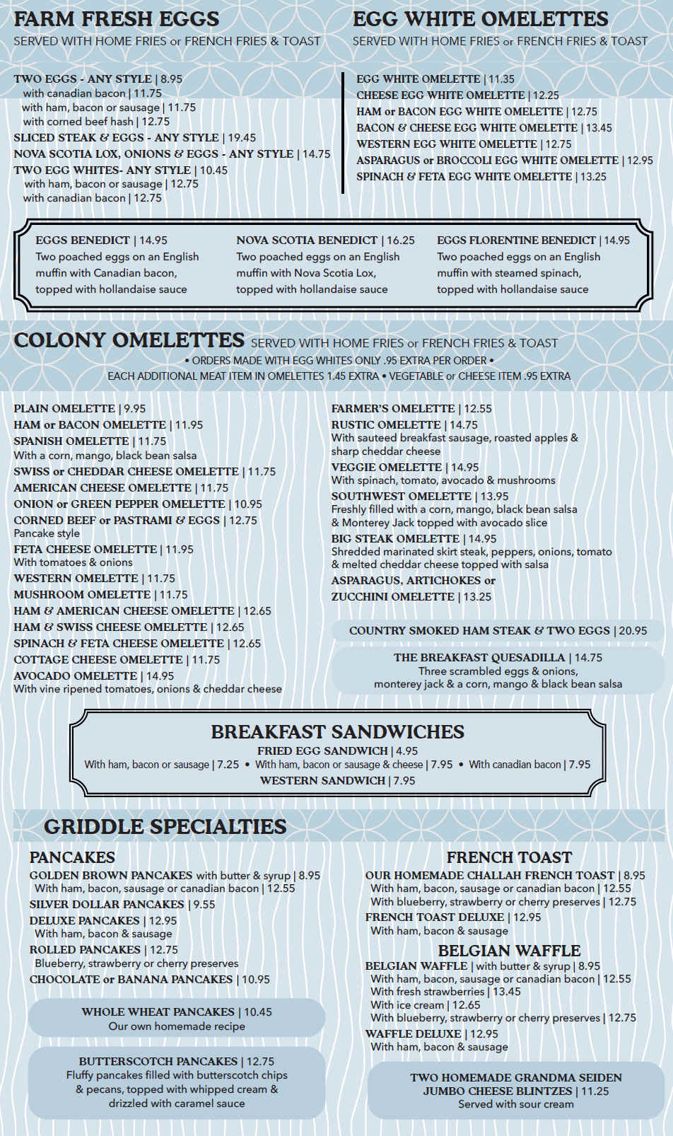Colony Diner Menu