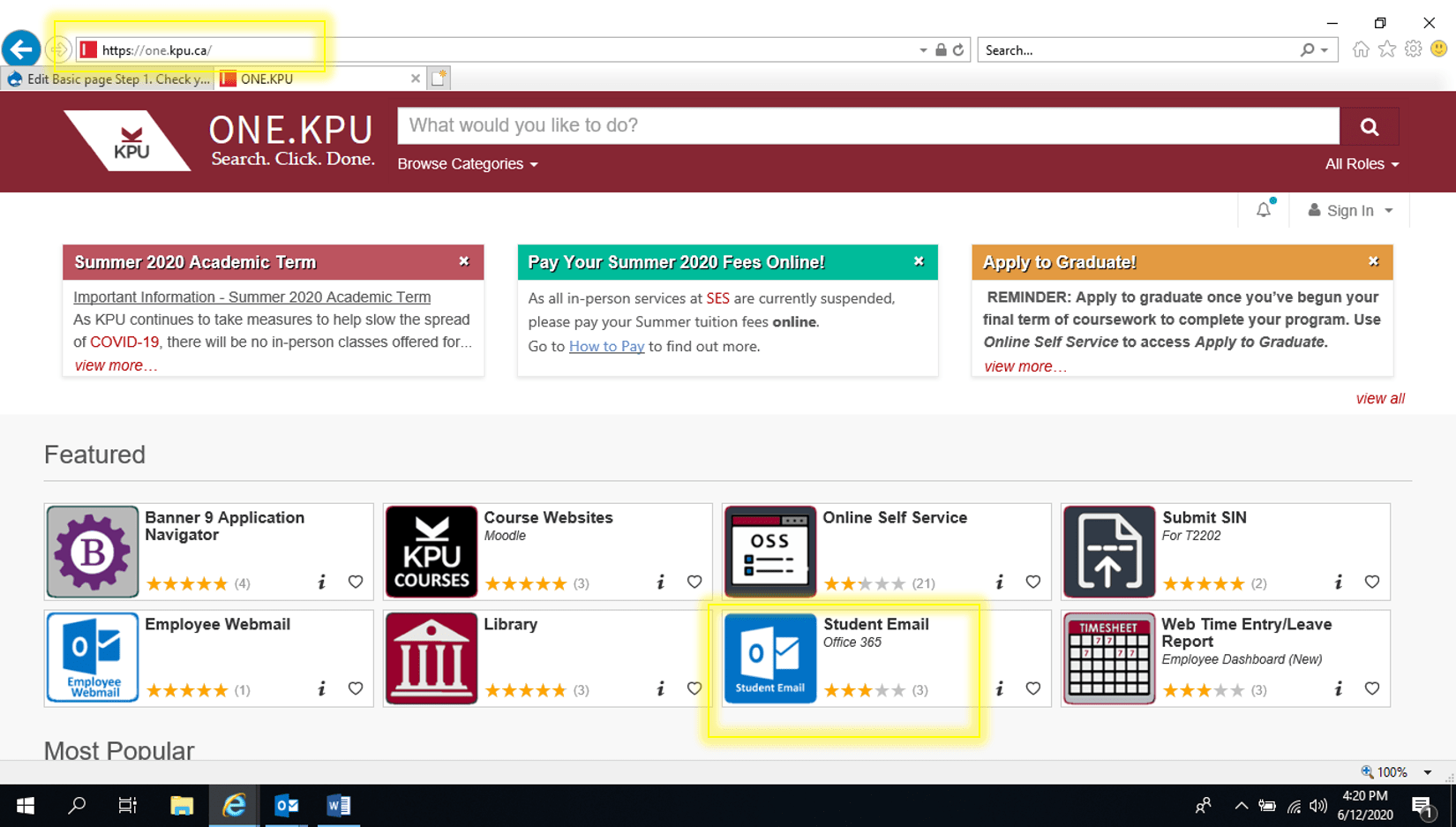 Step 1. Check your KPU Email KPU.ca Kwantlen