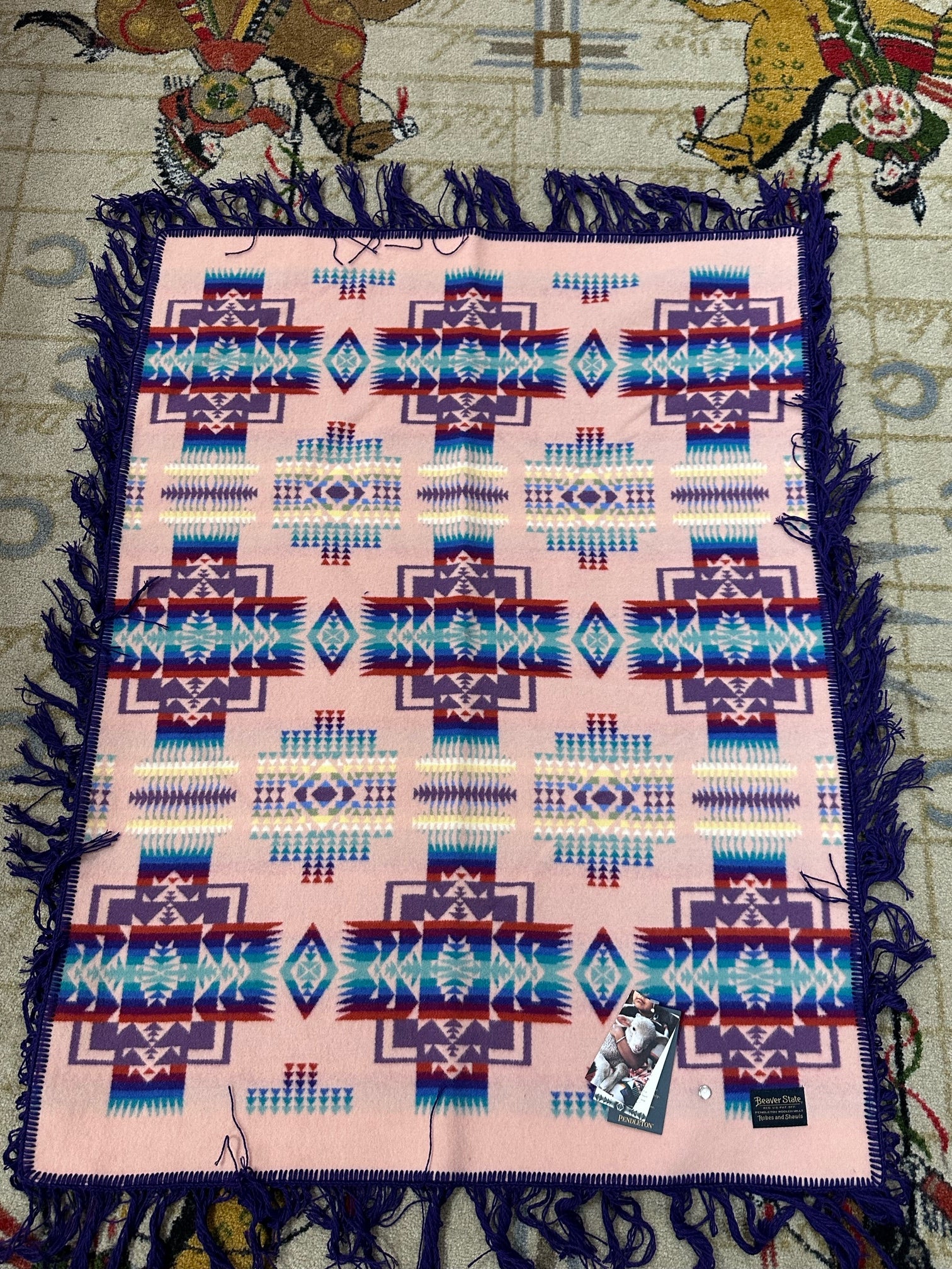 Pendleton Chief Joseph pink baby fringe shawl Kraffs Clothing