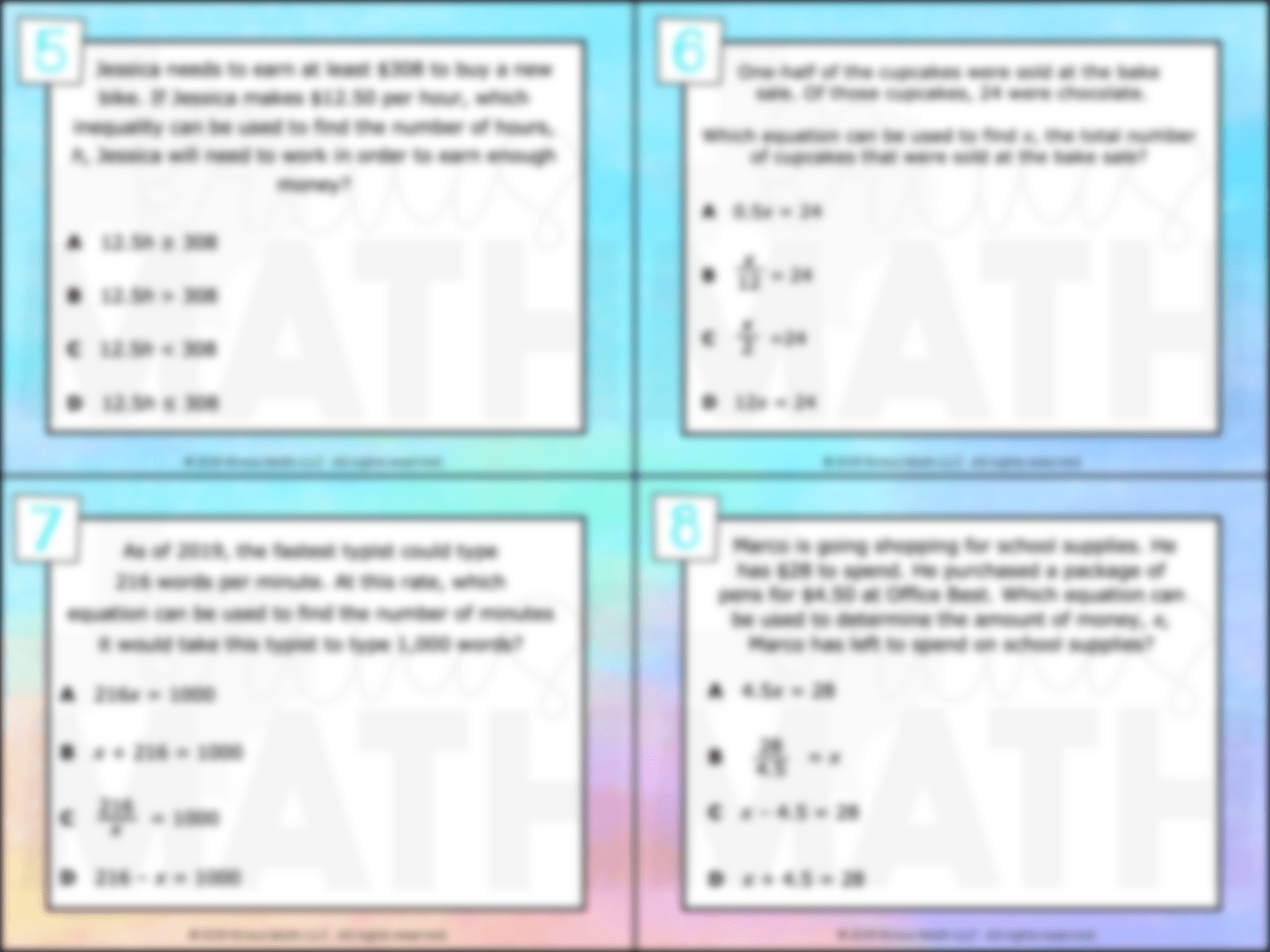 6.9A Write OneStep Equations & Inequalities STAAR Test Prep TEKS Task