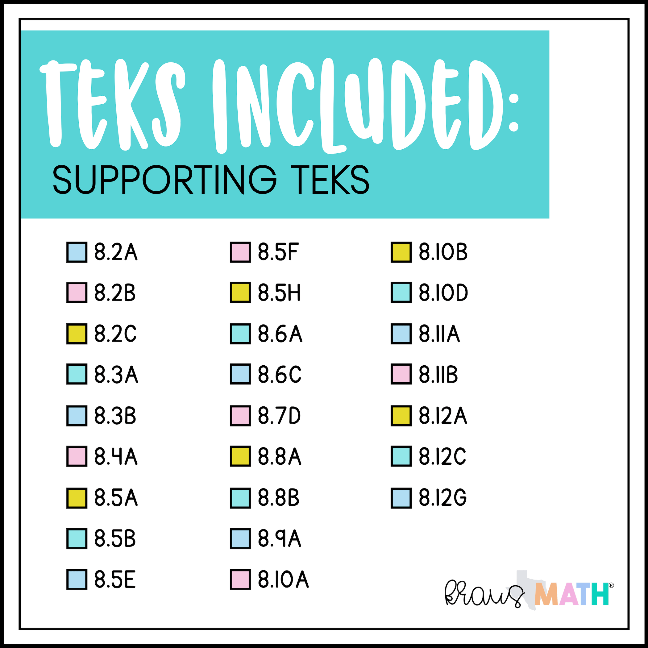 8th Grade Math STAAR Test Prep Task Cards SUPPORTING TEKS Bundle