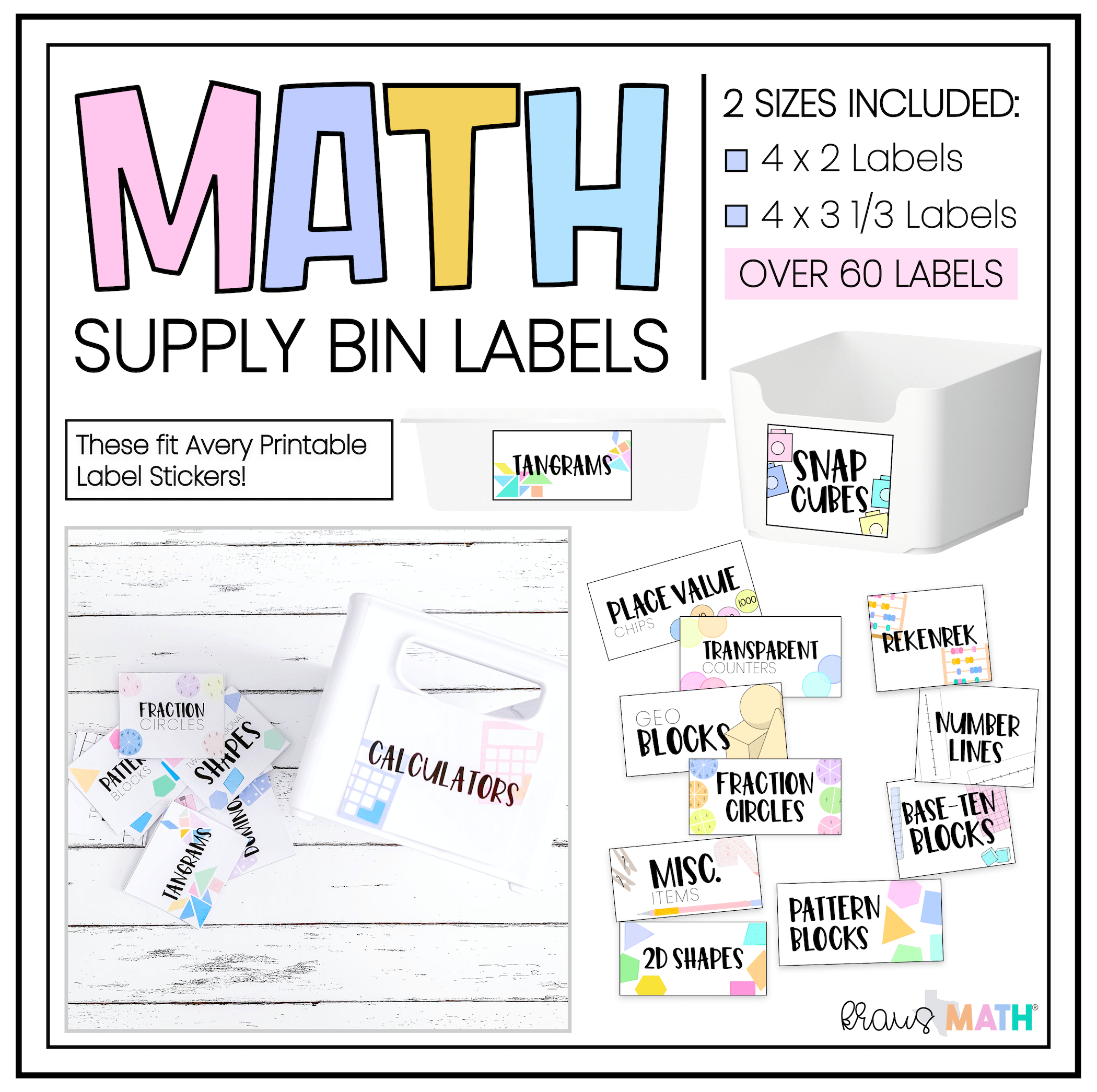 Math Supply Bin Labels Kraus Math