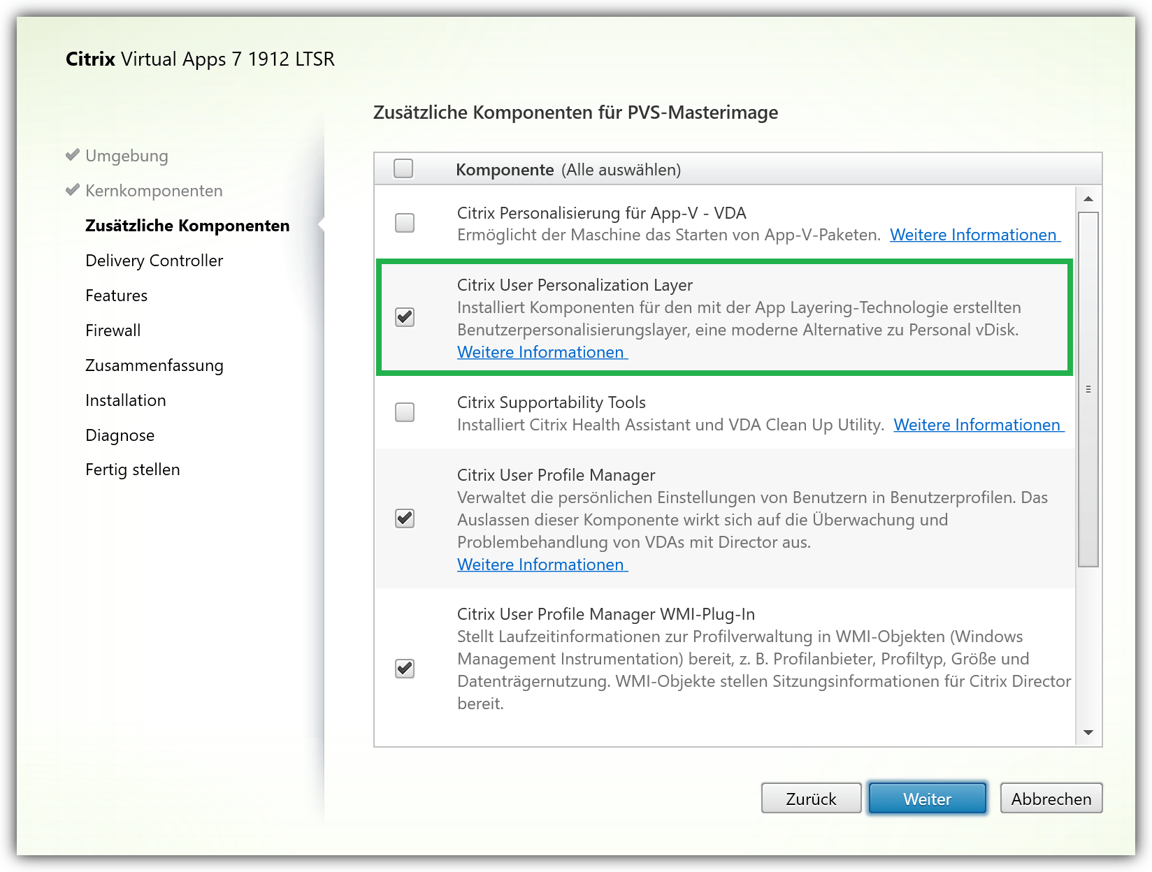 Citrix User Personalization Layers Installation, Konfiguration