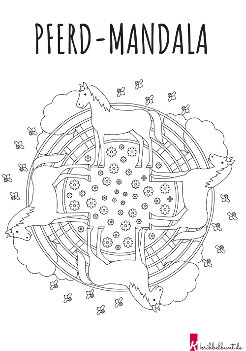Pferde Mandala » PDF zum Ausdrucken Kribbelbunt