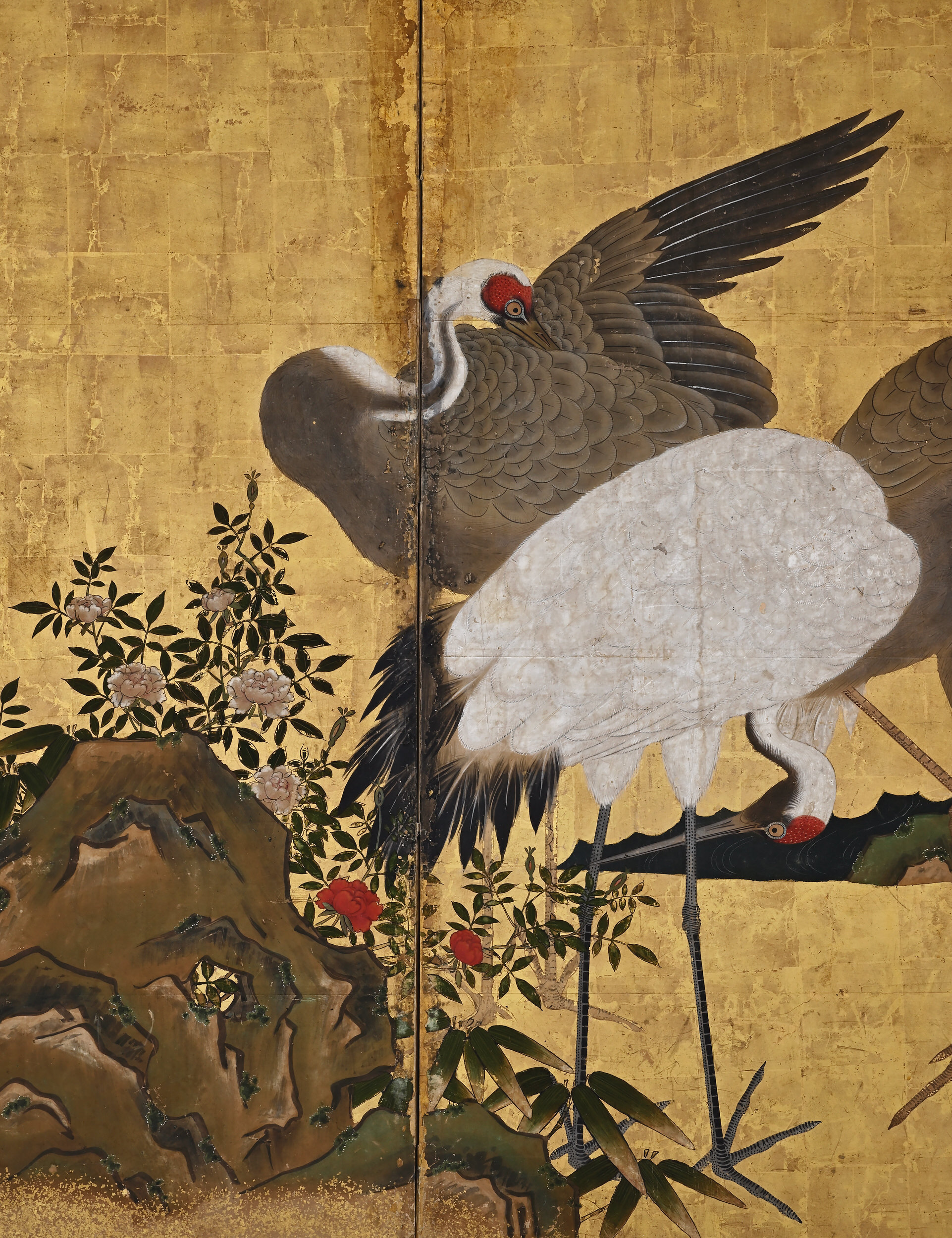 17th Century Japanese Crane Screen Pair Kristan Hauge Japanese Art