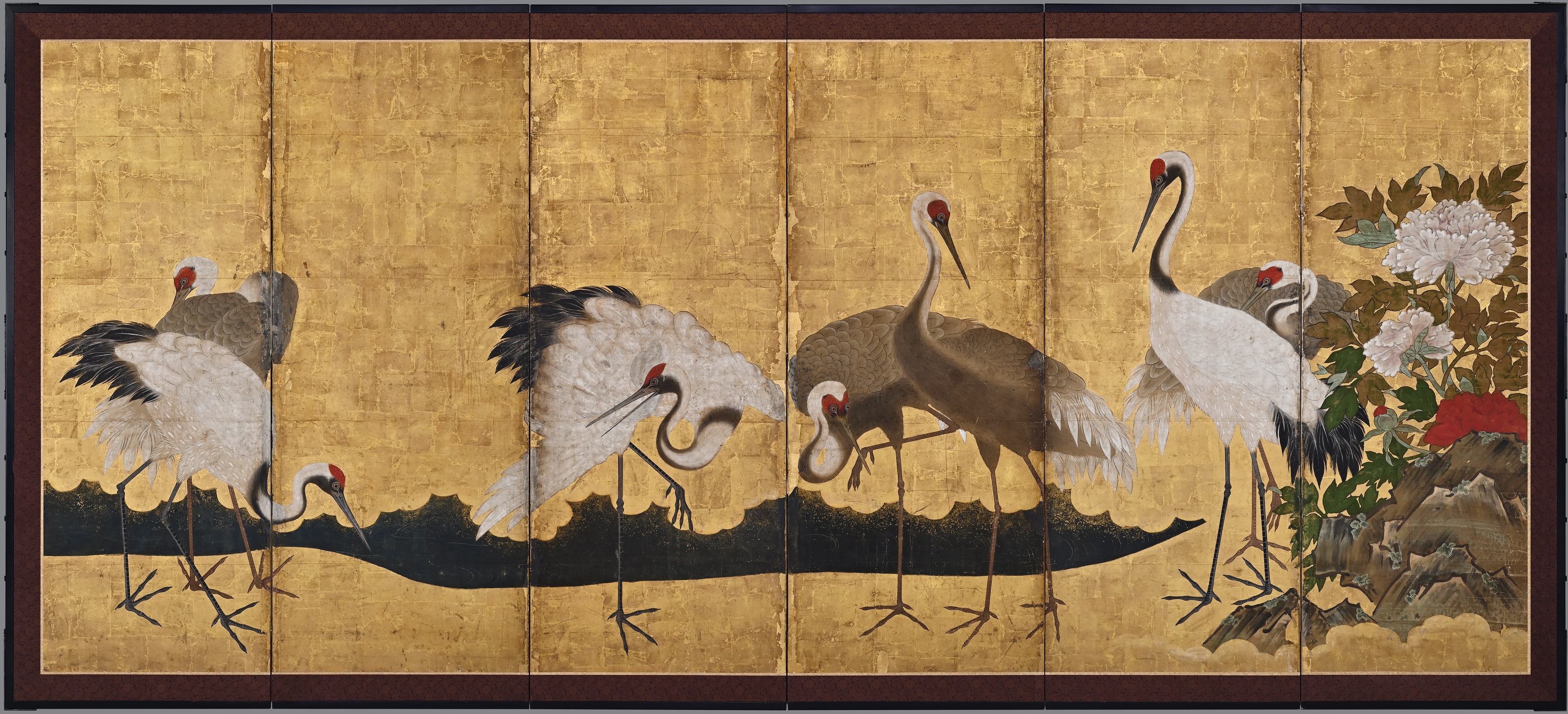 17th Century Japanese Crane Screen Pair Kristan Hauge Japanese Art