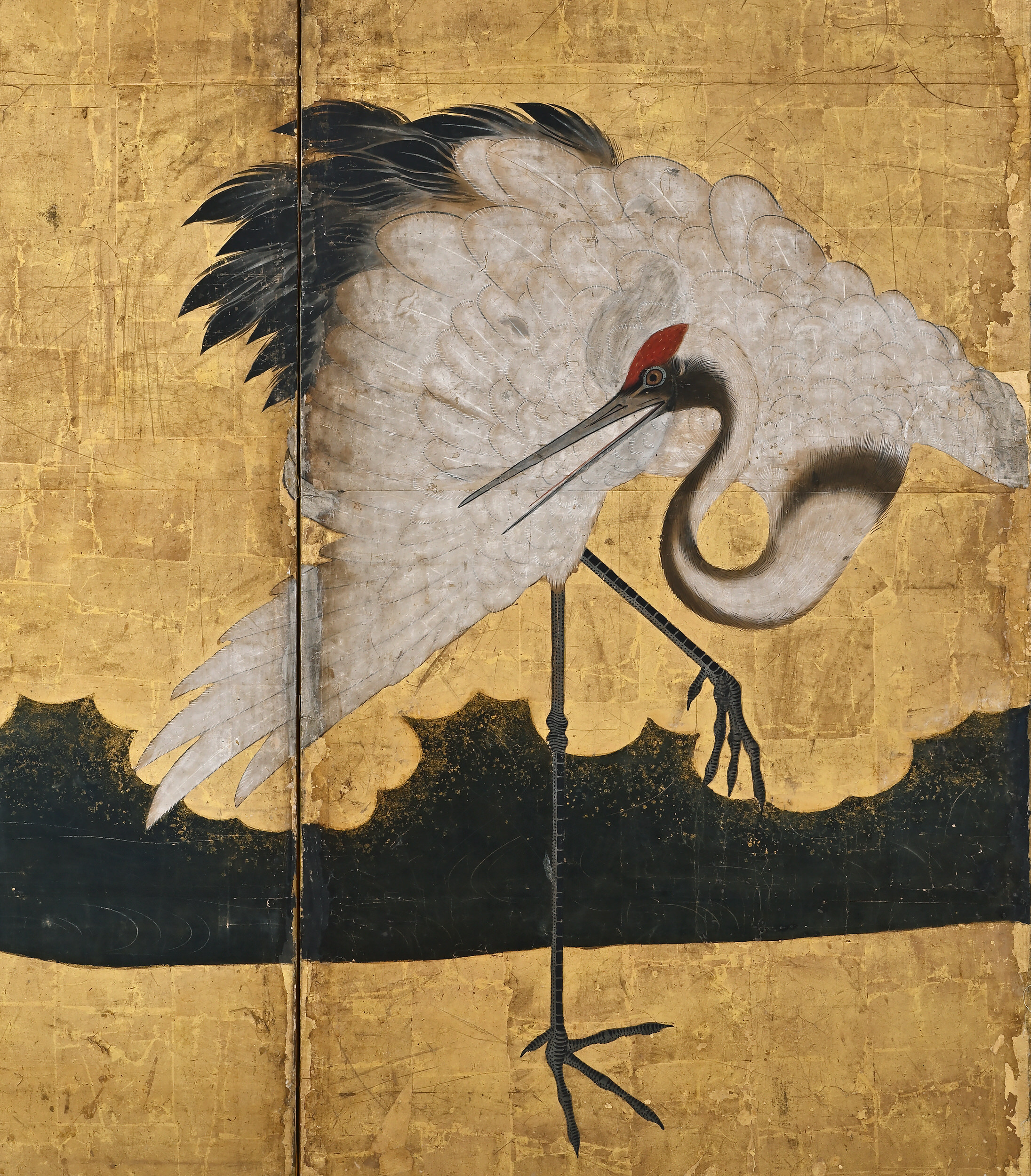 17th Century Japanese Crane Screen Pair Kristan Hauge Japanese Art