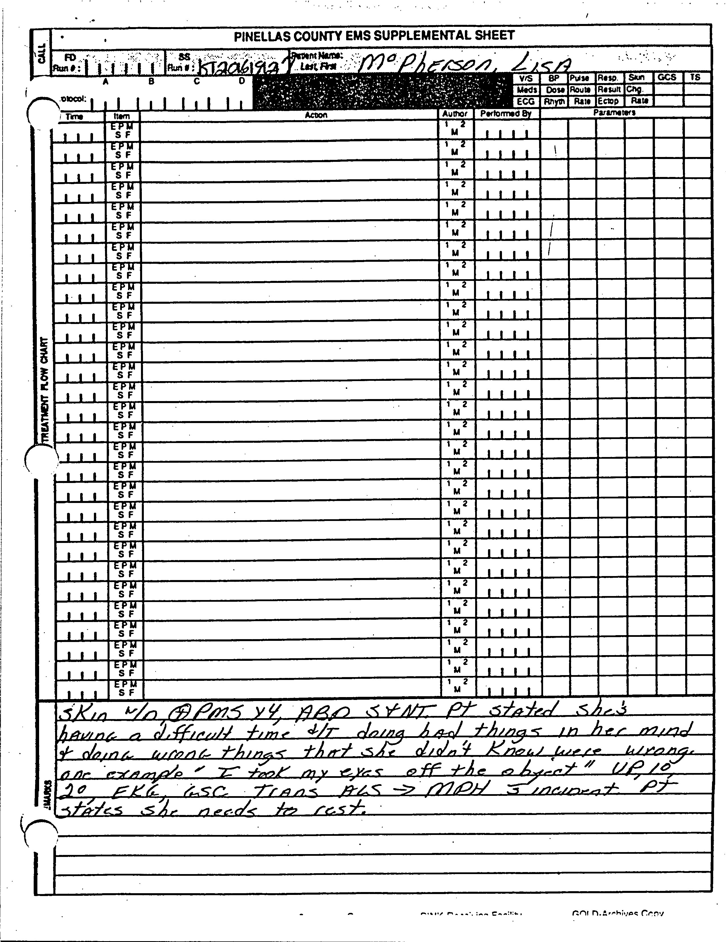 EMS Patient Care Report 11/18/95 The Lisa McPherson Files