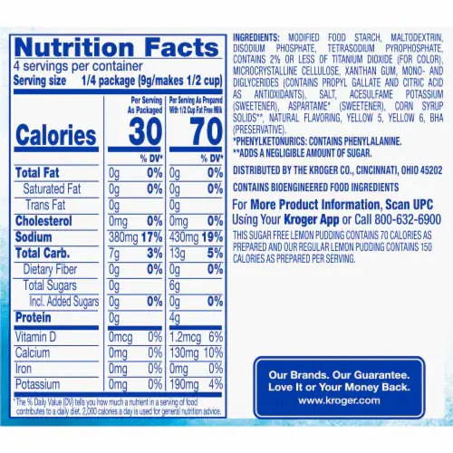 Kroger® Sugar Free Lemon Pudding & Pie Filling, 1.34 oz Dillons Food