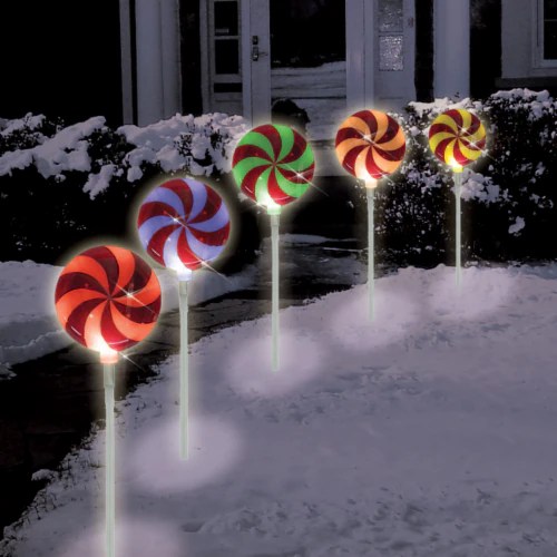 Brite Star Set of 5 Color Changing LED Peppermint Candy Christmas