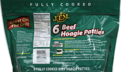 J.T.M. Beef Hoagie Patties, 6 ct / 3.83 oz Jay C Food Stores