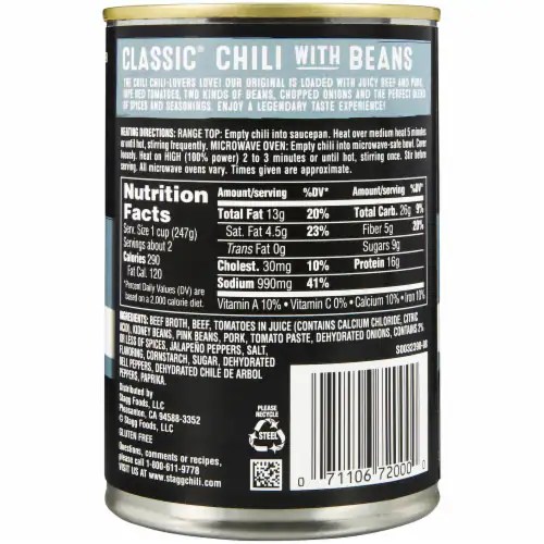 Stagg® Chili Classic Chili with Beans, 15 oz Fry’s Food Stores