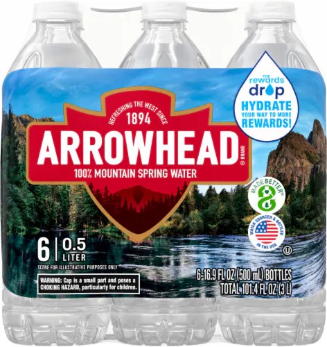 Arrowhead 100 Mountain Spring Water, 6 bottles / 16.9 fl oz Ralphs
