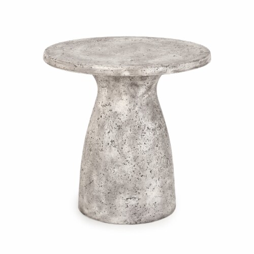 18 Inch Concrete Outdoor Accent Table, Round Tabletop, Light Gray