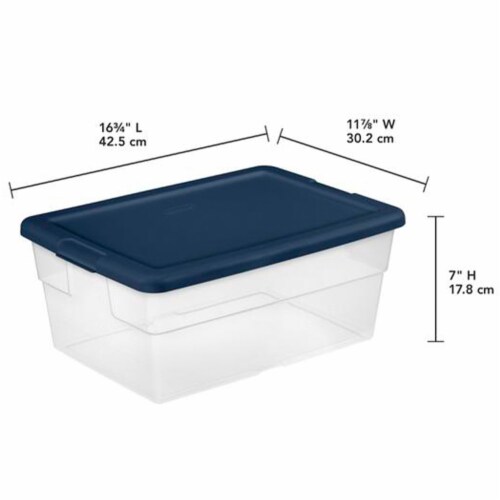Sterilite Stackable 16 Qt Storage Box Container, Clear with Blue Lid