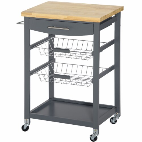3Tier Utility Kitchen Cart Steel Basket Rolling Cart w/ Handle Drawer