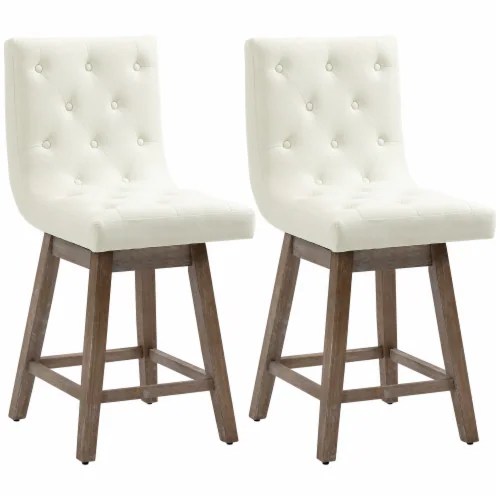 Set of 2 Modern 25.5 Counter Height Swivel Bar Stool Chairs w/ Footrest