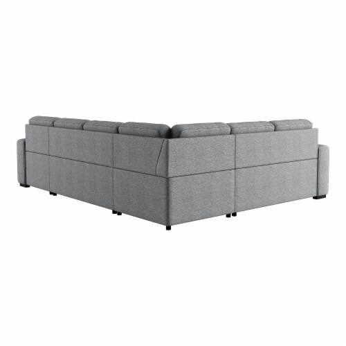 4Pcs Polyester Upholstery Sectional Sofa in Gray w/Pullout Bed