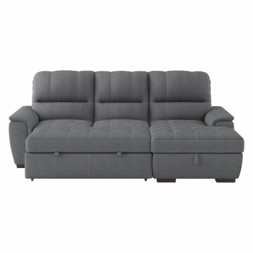 Upholstery 2Piece Sectional Sofa in Gray w/ Pullout Bed & Hidden