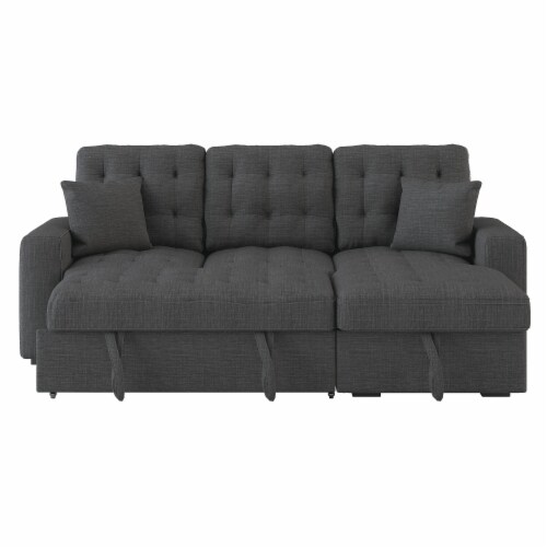 87 in. W 2Piece Sectional Sofa in Dark Gray w/ Pullout Bed & Hidden