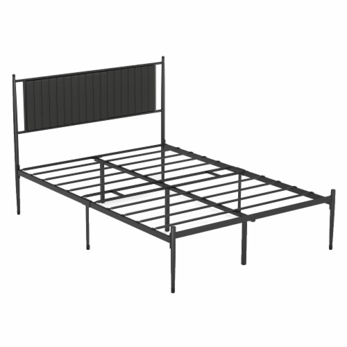Phillipe Black Full Metal Platform Bed with Upholstered Headboard 12.