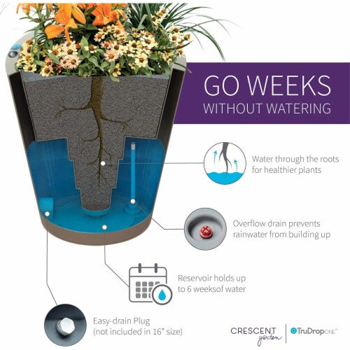 Crescent Garden Dot TruDrop Planter, SelfWatering Plant Pot, 16Inch
