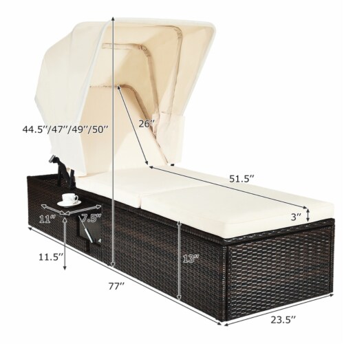 Gymax Rattan Chaise Lounge Cushioned Chair W/Adjustable Canopy Patio, 1