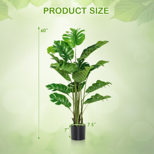 Gymax 2Pack 5 ft Artificial Tree Potted Fake Faux Monstera Deliciosa