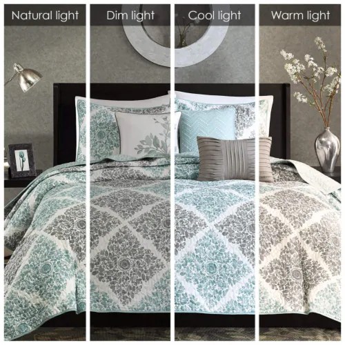 Madison Park Claire 6 Piece Quilted Coverlet Set Aqua Full/Queen