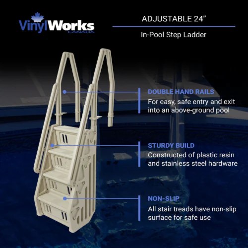 Vinyl Works Adjustable 24 Inch InPool Step Ladder for Above Ground
