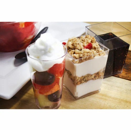 Plastic Shot Glass and Square Dessert Cups for Parties (3 Oz, 5 Oz