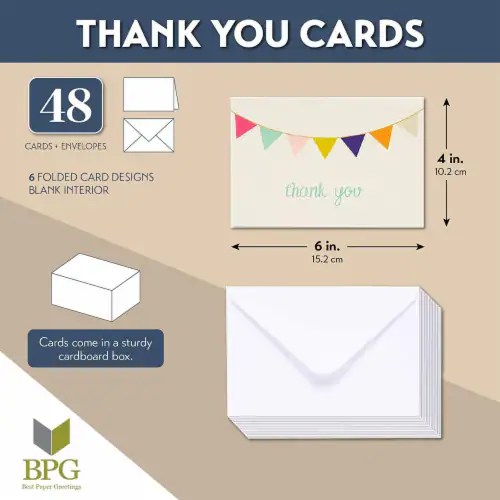 48 Pack Thank You Cards Bulk, Thank You Notes With Envelopes All
