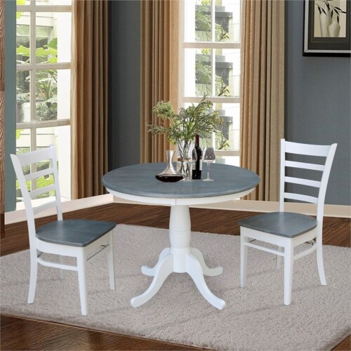 36 Round Solid Wood Gray Table With 2 Emily Chairs, 1 Kroger