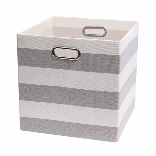Posprica 13 x 13 Inch Square Collapsible Storage Cube, Grey Striped (4