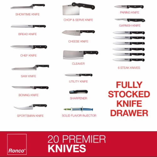 Ronco 20 Piece Knife Set, FullTang Handle, Professional Kitchen Knife