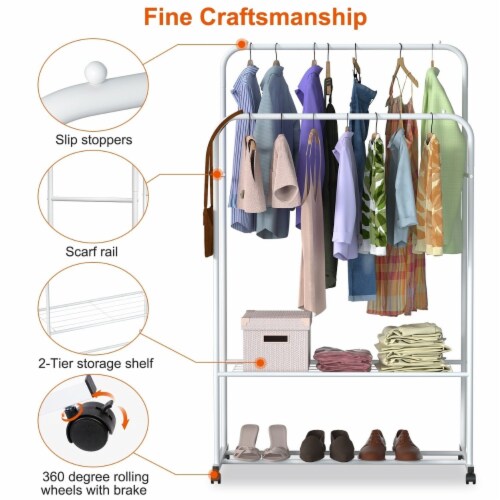 Garment Hanging Rack Clothing Hanging Rail Pillow Shoe Display Organizer Stand Rolling Wheel, 1
