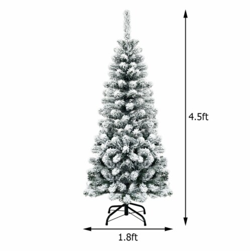 Gymax 4.5ft Prelit Pencil Snow Flocked Pencil Christmas Tree Holiday